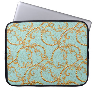 Rococo golden elements seamless pattern. Gold text Laptop Sleeve