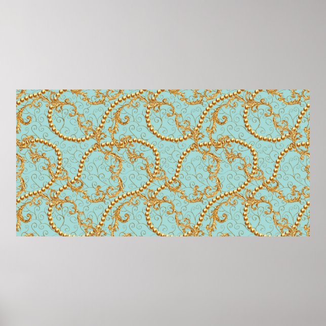 Rococo golden elements seamless pattern. Gold text Poster (Front)