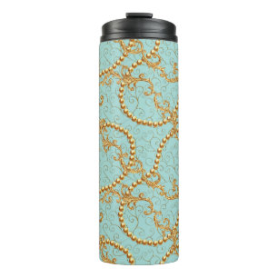 Rococo golden elements seamless pattern. Gold text Thermal Tumbler