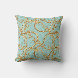 Rococo golden elements seamless pattern. Gold text Throw Pillow