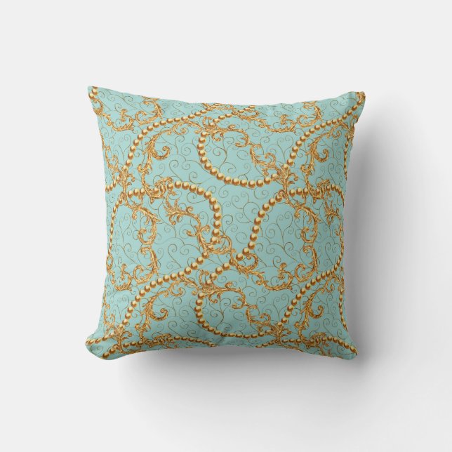 Rococo golden elements seamless pattern. Gold text Throw Pillow (Front)