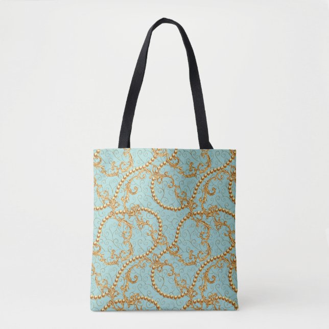 Rococo golden elements seamless pattern. Gold text Tote Bag (Front)