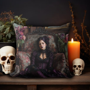 Rococo Gothic Woman Throw Pillow