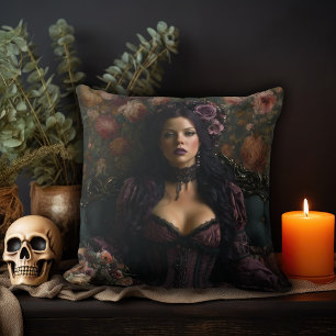 Rococo Gothic Woman Throw Pillow