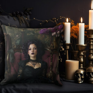 Rococo Gothic Woman Throw Pillow