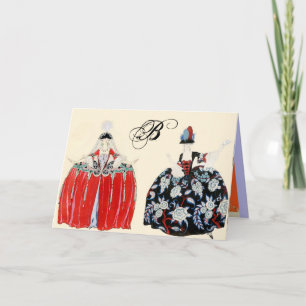 ROCOCO LADIES FASHION COSTUME DESIGNER MONOGRAM NOTE CARD
