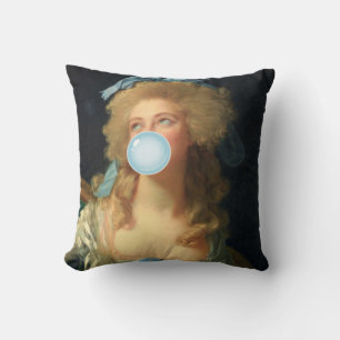 Rococo Lady with Bubblegum Altered Vintage Art Throw Pillow