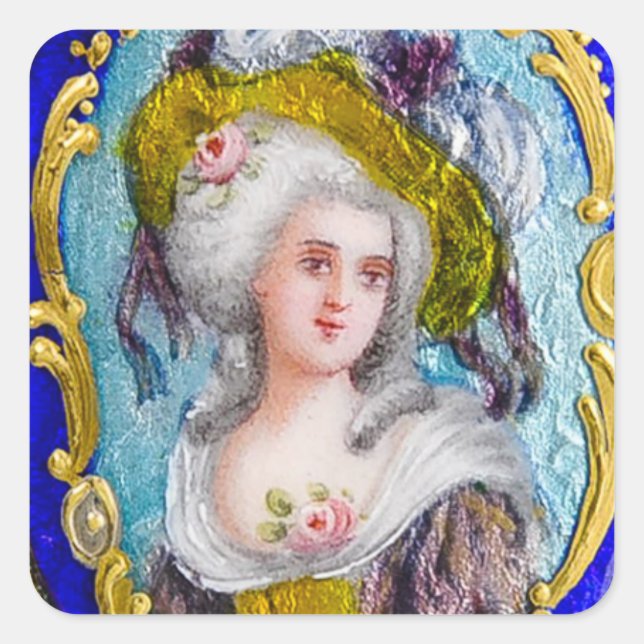 ROCOCO LADY WITH PINK ROSES SQUARE STICKER (Front)