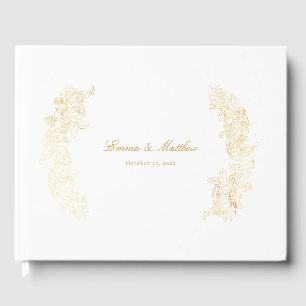 Rococo Marie Antoinette Golden Botanical Crest Guest Book