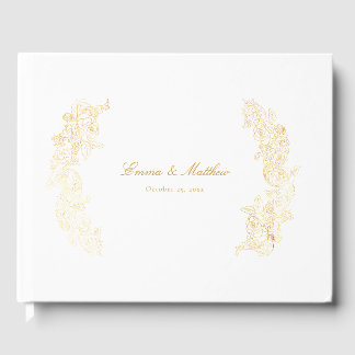 Rococo Marie Antoinette Golden Botanical Crest Guest Book