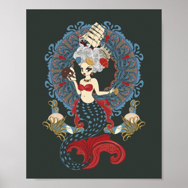 Rococo mermaid art nouveau card poster (Front)