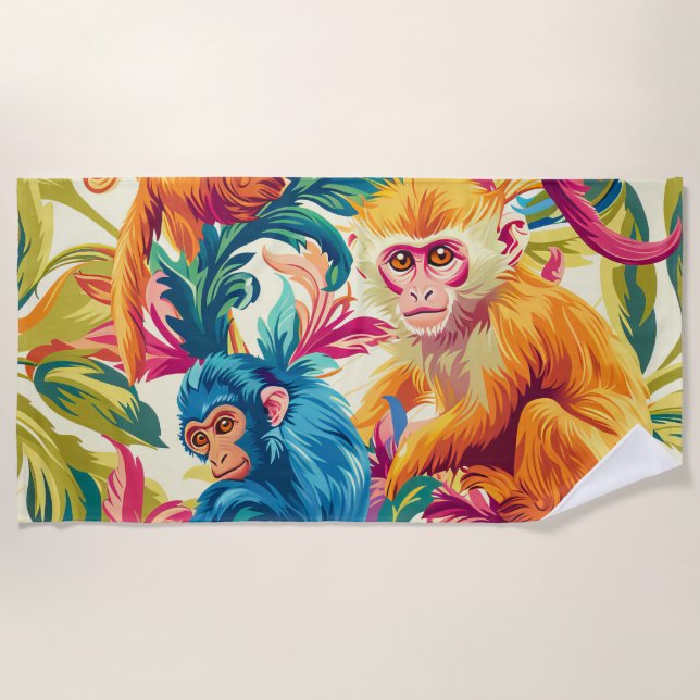 Rococo Monkey Pattern Beach Towel (Front)