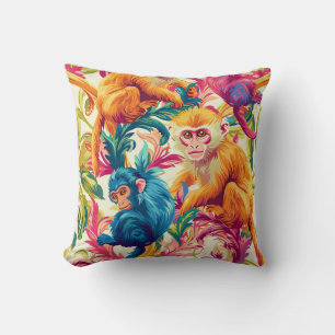 Rococo Monkey Pattern Throw Pillow