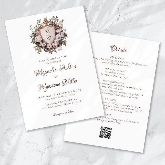Rococo Monogram Crest All in One Wedding Invitation (Creator Uploaded)