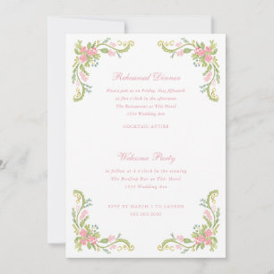 Rococo Ornate Floral Border Rehearsal Dinner Invitation
