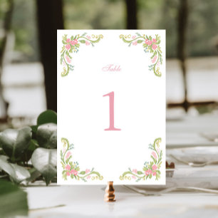 Rococo Ornate Floral Border Wedding Table Number