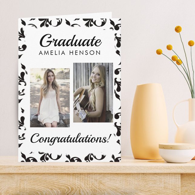 Rococo Pattern Congratulations Graduate 2 Photos Card (Creator Uploaded)