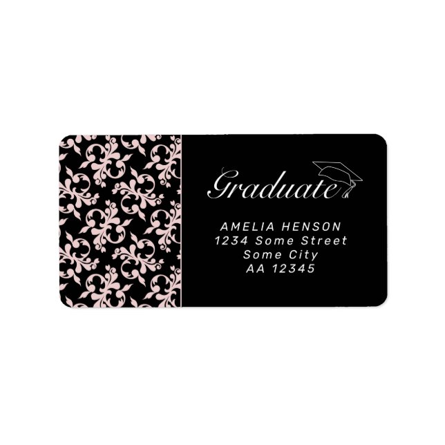 Rococo Pink Graduate Photo Graduation Address Labe Label (Front)