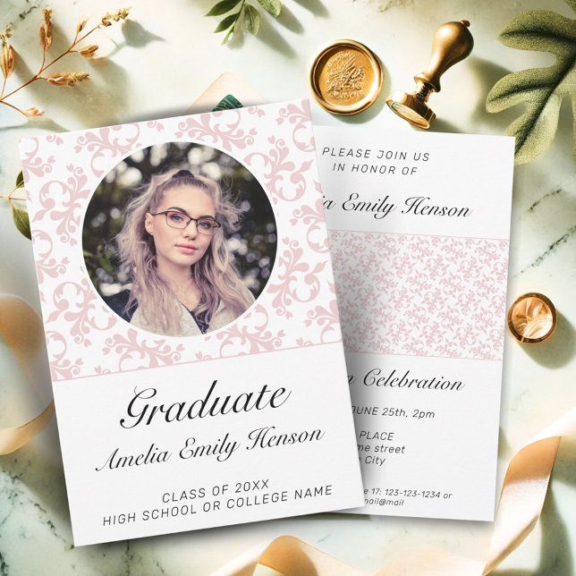Rococo Pink Graduate Photo Graduation Invitation (Creator Uploaded)