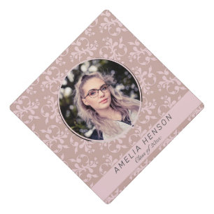 Rococo Pink Pattern Photo Name Class of Graduation Cap Topper