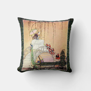 Rococo Princess walking in a fairytale garden Throw Pillow