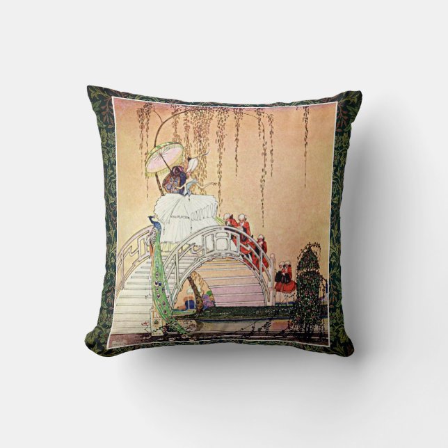 Rococo Princess walking in a fairytale garden Throw Pillow (Front)