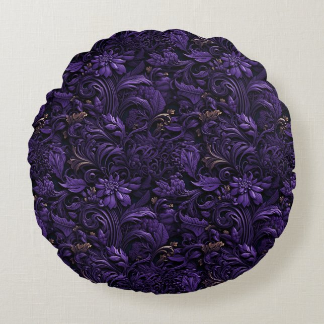 Rococo Realms : Coussin foncé violet et or complex (Devant)