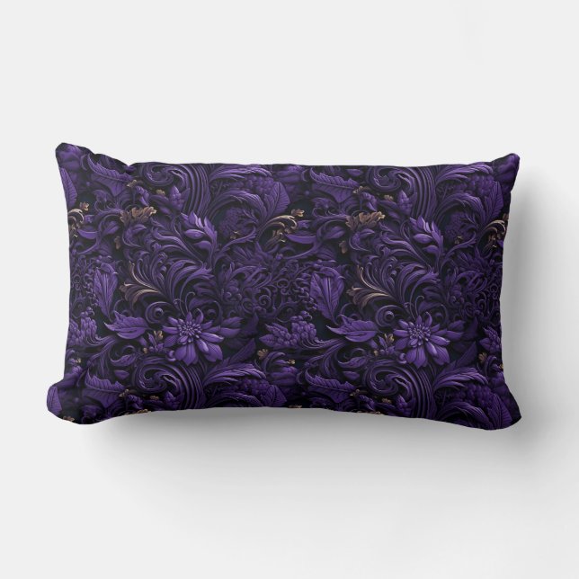 Rococo Realms: Dark Purple & Gold Intricate Pillow (Front)