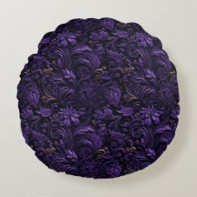 Rococo Realms: Dark Purple & Gold Intricate Pillow