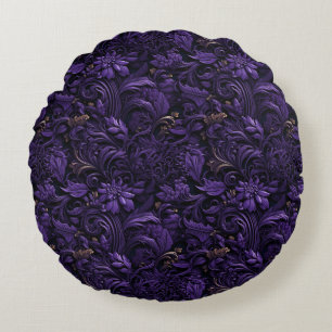 Rococo Realms: Dark Purple & Gold Intricate Pillow