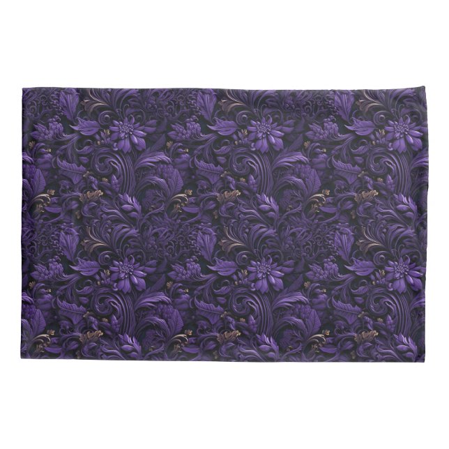 Rococo Realms: Dark Purple & Gold Pillow Case (Back)