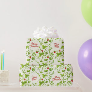 Rococo Revival Wild Strawberry & Clover Custom Wrapping Paper