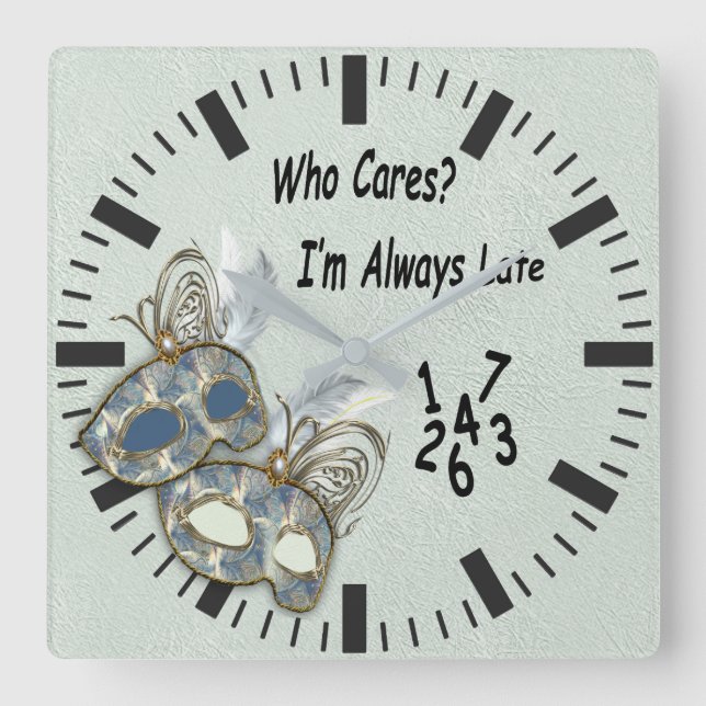 Rococo Rich Pattern design with Masks Square Wall Clock (Front)