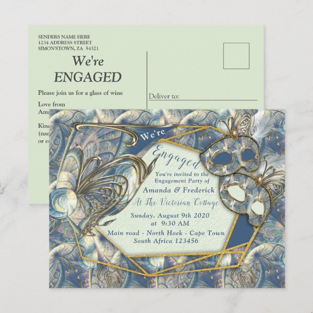 Rococo Rich Romantic Gold Reliefs & Masks Invitation Postcard (Front/Back)