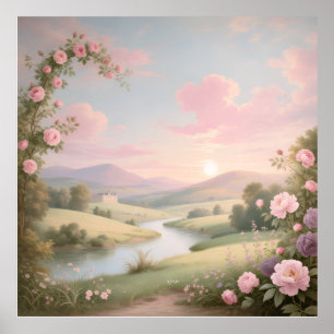 Rococo Rose River Landscape Mural Poster
