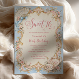 Rococo Sweet 16 Blue Tea Party Invitation