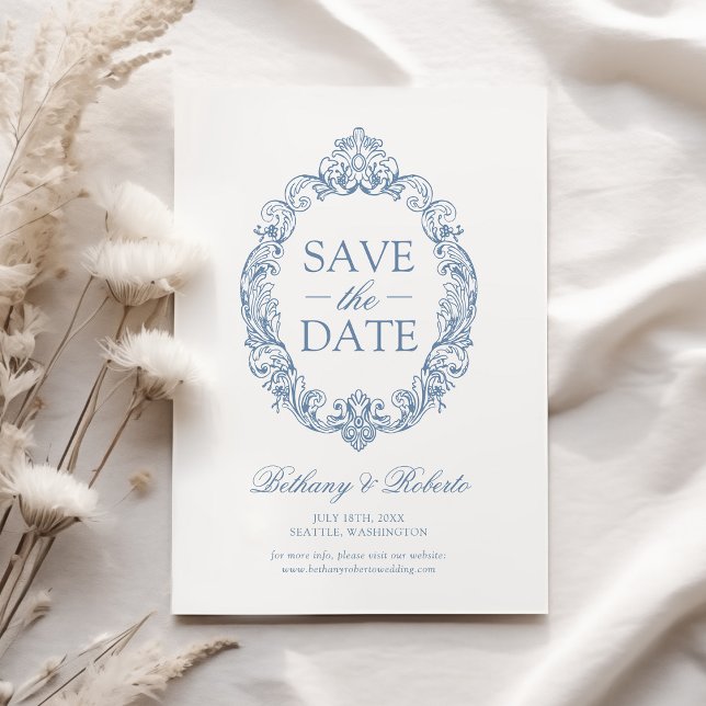 Rococo Vintage Dusty Blue Save The Date (Creator Uploaded)