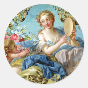 Rococo vintage Venus Angels Roses tambourine Classic Round Sticker