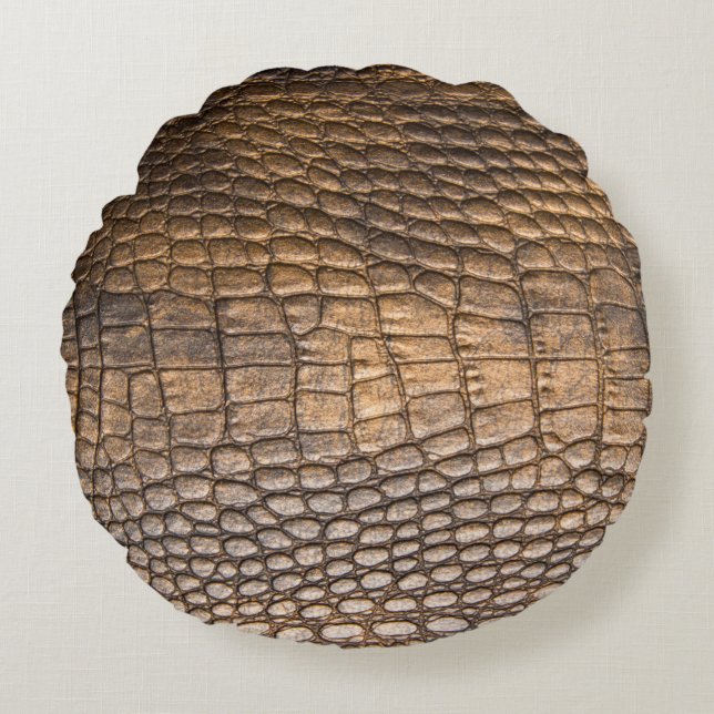 ?rocodile leather. Brown Leather background and te Round Pillow (Front)