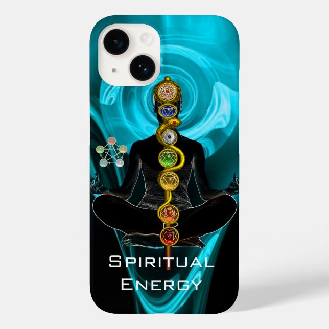 ROD ASCLEPIUS,7 CHAKRAS YOGA LOTUS POSE Blue Case-Mate iPhone Case (Back)