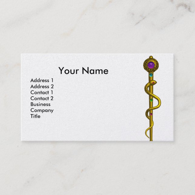 ROD ASCLEPIUS MEDICAL HEALING Monogram Pink Wh Business Card (Front)