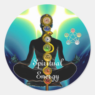 ROD OF ASCLEPIUS 7 CHAKRAS,YOGA LOTUS POSE Blue Classic Round Sticker