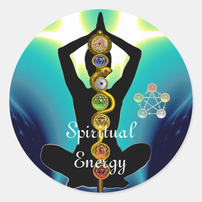 ROD OF ASCLEPIUS 7 CHAKRAS,YOGA LOTUS POSE Blue Classic Round Sticker (Front)