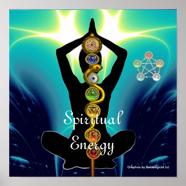 ROD OF ASCLEPIUS 7 CHAKRAS,YOGA LOTUS POSE Blue Poster (Front)