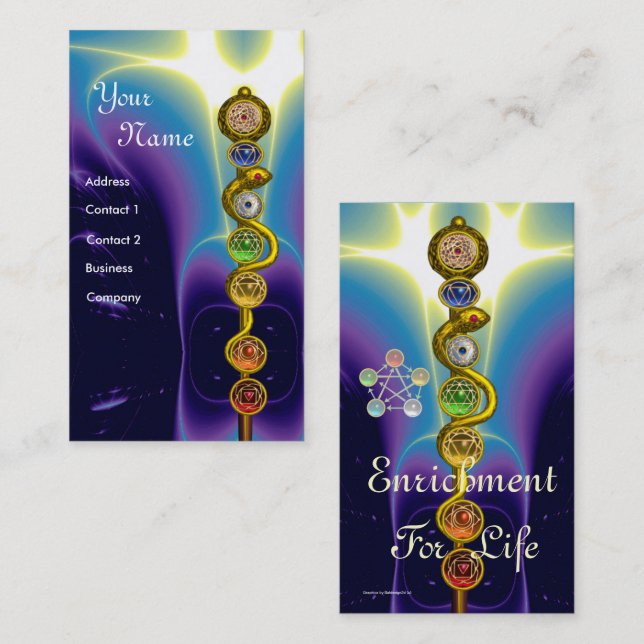 ROD OF ASCLEPIUS,7 CHAKRAS,YOGA ,SPIRITUAL ENERGY BUSINESS CARD (Front/Back)