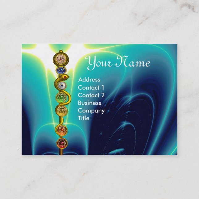 ROD OF ASCLEPIUS,7 CHAKRAS,YOGA ,SPIRITUAL ENERGY BUSINESS CARD (Front)