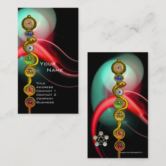 ROD OF ASCLEPIUS,7 CHAKRAS,YOGA ,SPIRITUAL ENERGY BUSINESS CARD (Front/Back)