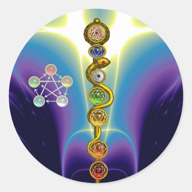 ROD OF ASCLEPIUS 7 CHAKRAS,YOGA ,SPIRITUAL ENERGY CLASSIC ROUND STICKER (Front)