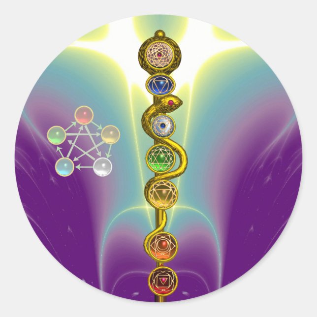 ROD OF ASCLEPIUS 7 CHAKRAS,YOGA ,SPIRITUAL ENERGY CLASSIC ROUND STICKER (Front)