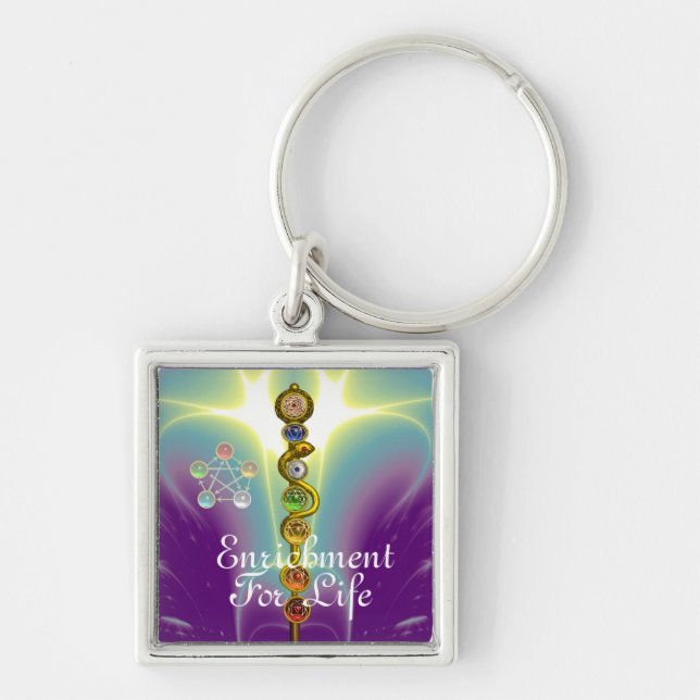 ROD OF ASCLEPIUS 7 CHAKRAS,YOGA ,SPIRITUAL ENERGY KEYCHAIN (Front)
